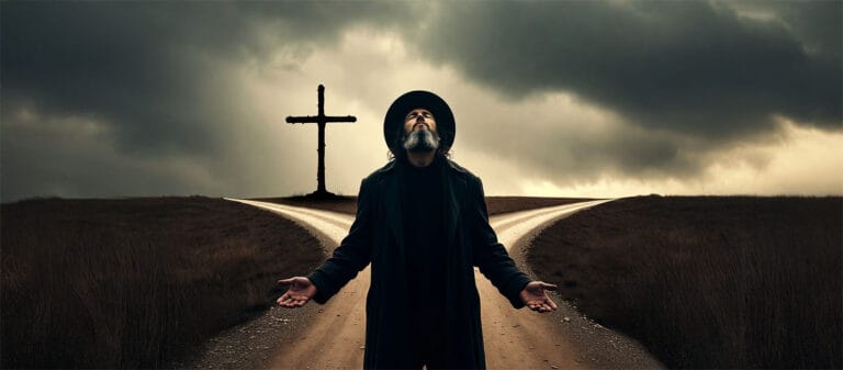 Free Will Choice Between Obedience and Disobedience with Spiritual Consequences - KRK Church Believer at spiritual crossroads choosing between obedient path with protective angels and sealed gates versus disobedient path with open spiritual doors to enemy