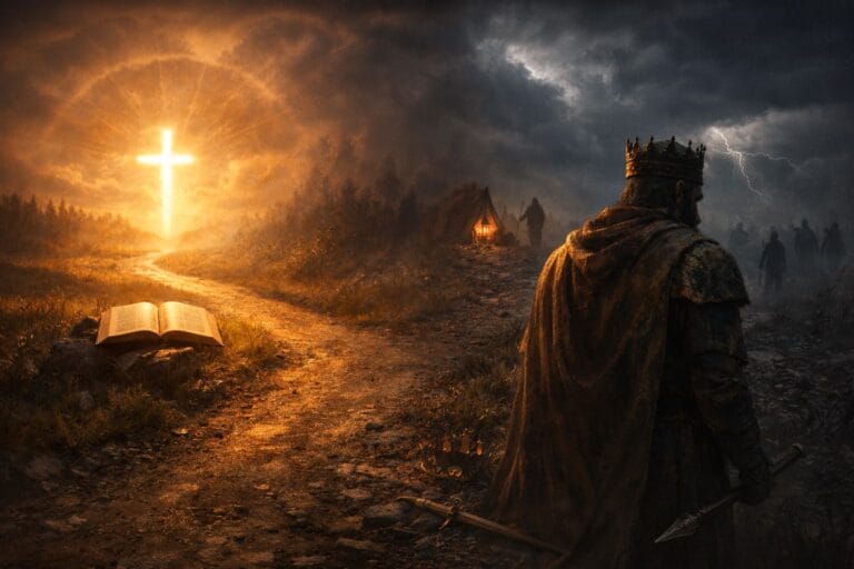 Choose Life: Covenant Protection and Spiritual Battle - KRK Church Crossroads between light and darkness symbolizing choosing God, covenant protection, repentance, and spiritual warfare.